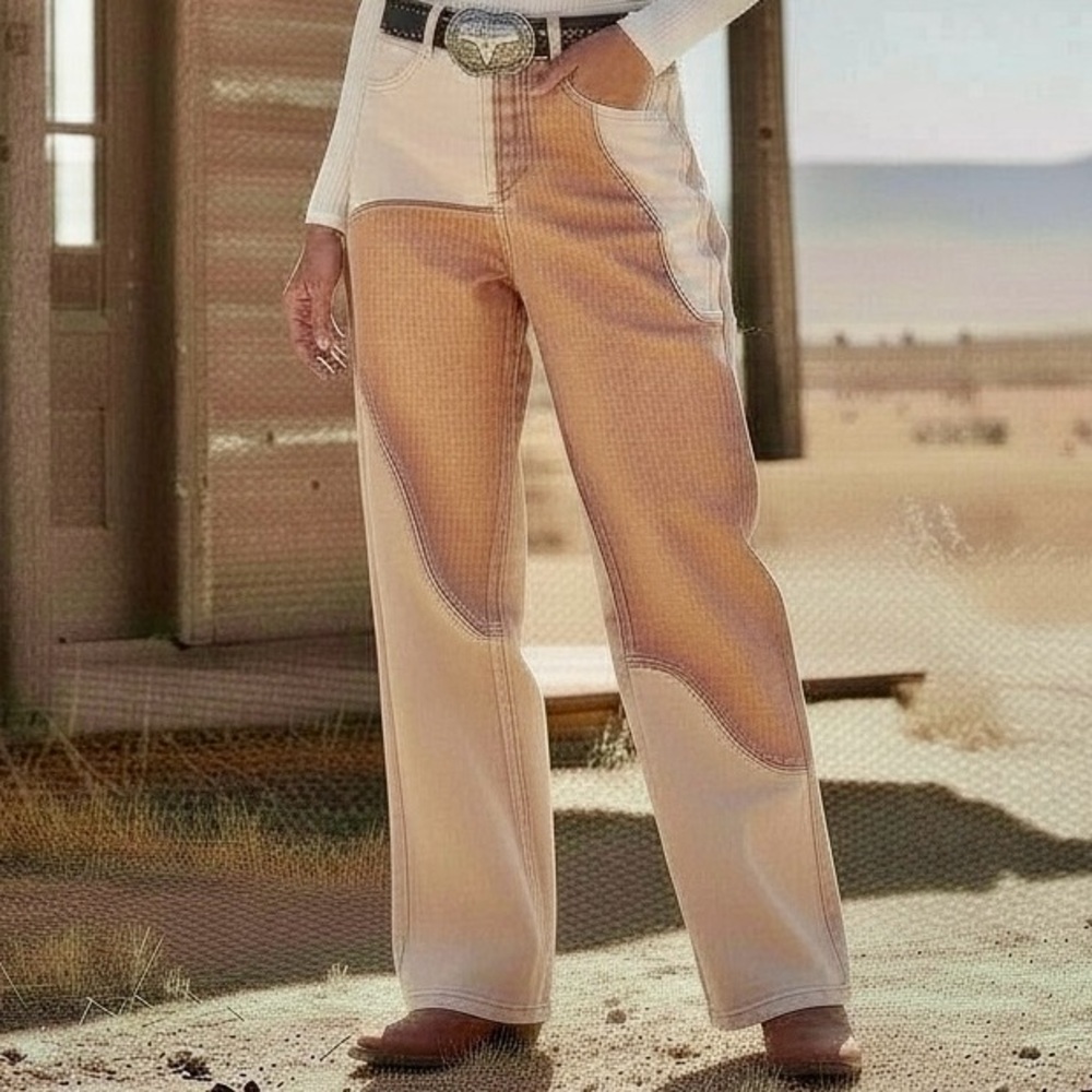 Cider Pink and Cream Colorblock Straight Leg Jeans
